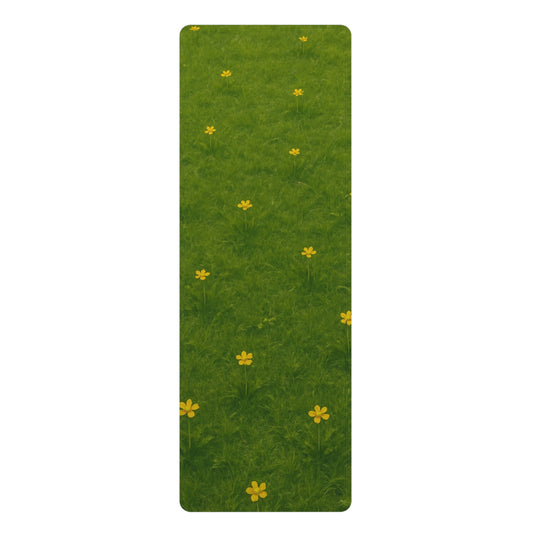 Wildflower Meadow Yoga Mat | Green Grass Floral Yoga Mat | Nature Inspired Mat with Strap | Non Slip Meditation and Fitness Mat