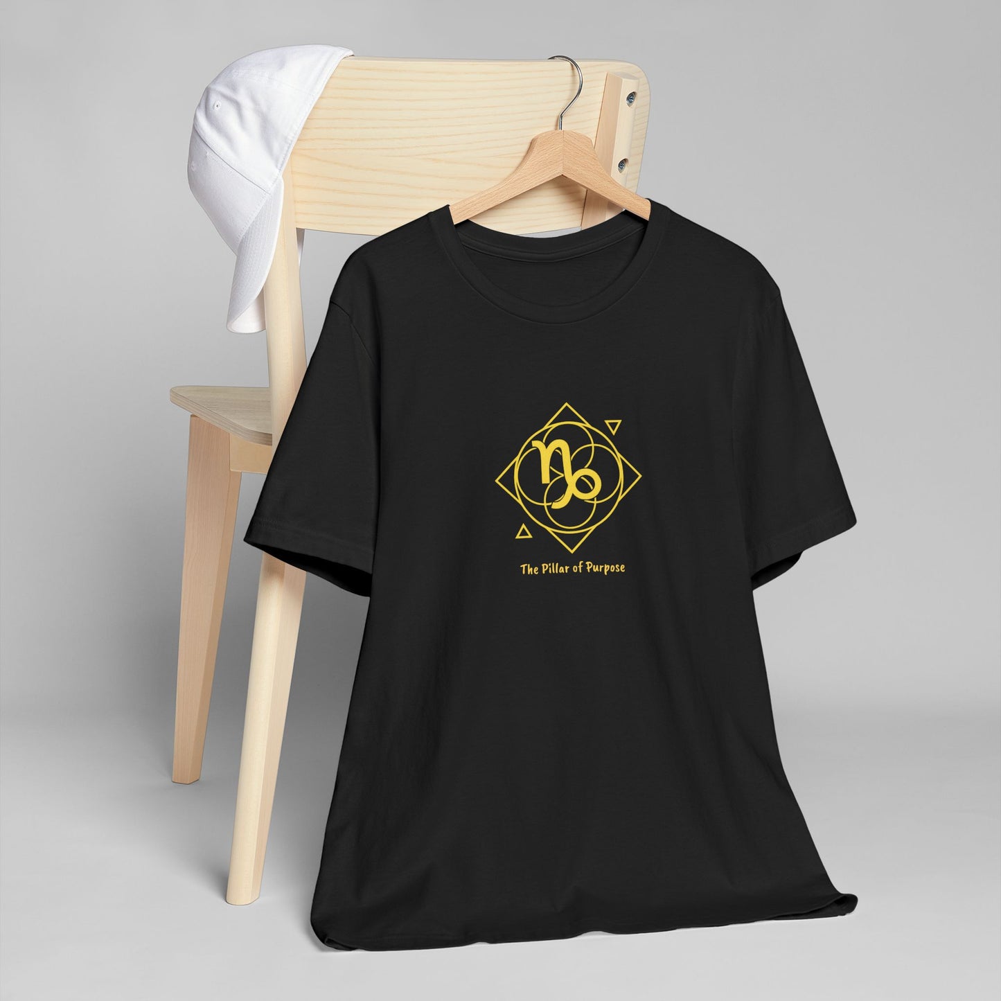 Capricorn Sacred Geometry T-Shirt | The Pillar of Purpose Tee | Spiritual Zodiac Shirt | Gold Print on Black | Astrology Gift