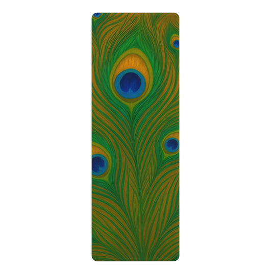 Peacock Feather Yoga Mat | Elegant Feather Design | Mindful Practice Mat with Strap