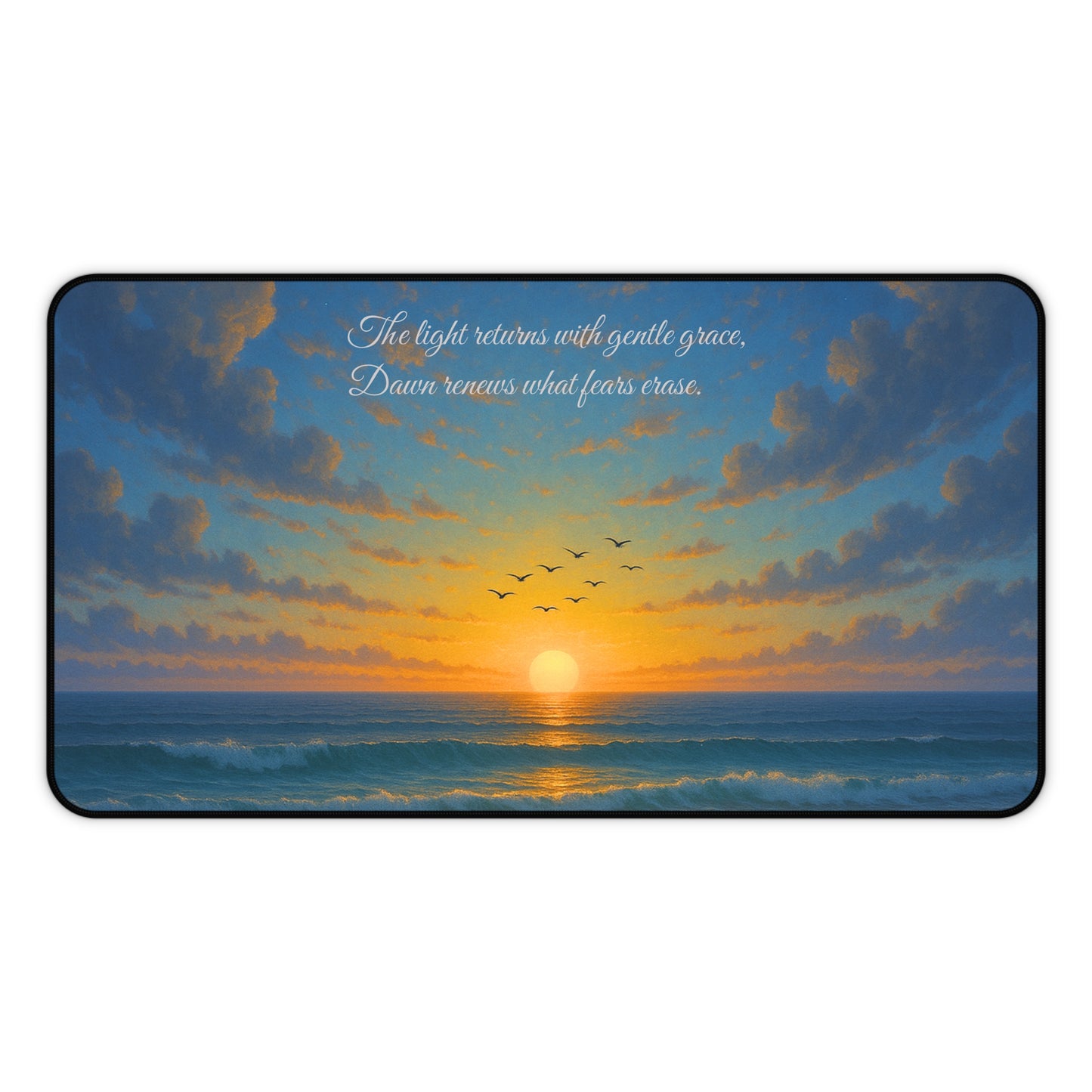 Gentle Sunrise Desk Mat | Inspirational Ocean View Design | SoulfulYarn Collection Gift for Writers, Dreamers, and Seekers of Hope