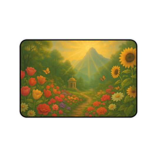 Radiant Garden Path Desk Mat I Serene Floral Landscape Design | SoulfulYarn Collection | Inspirational Workspace Gift | 3 Rectangular Sizes