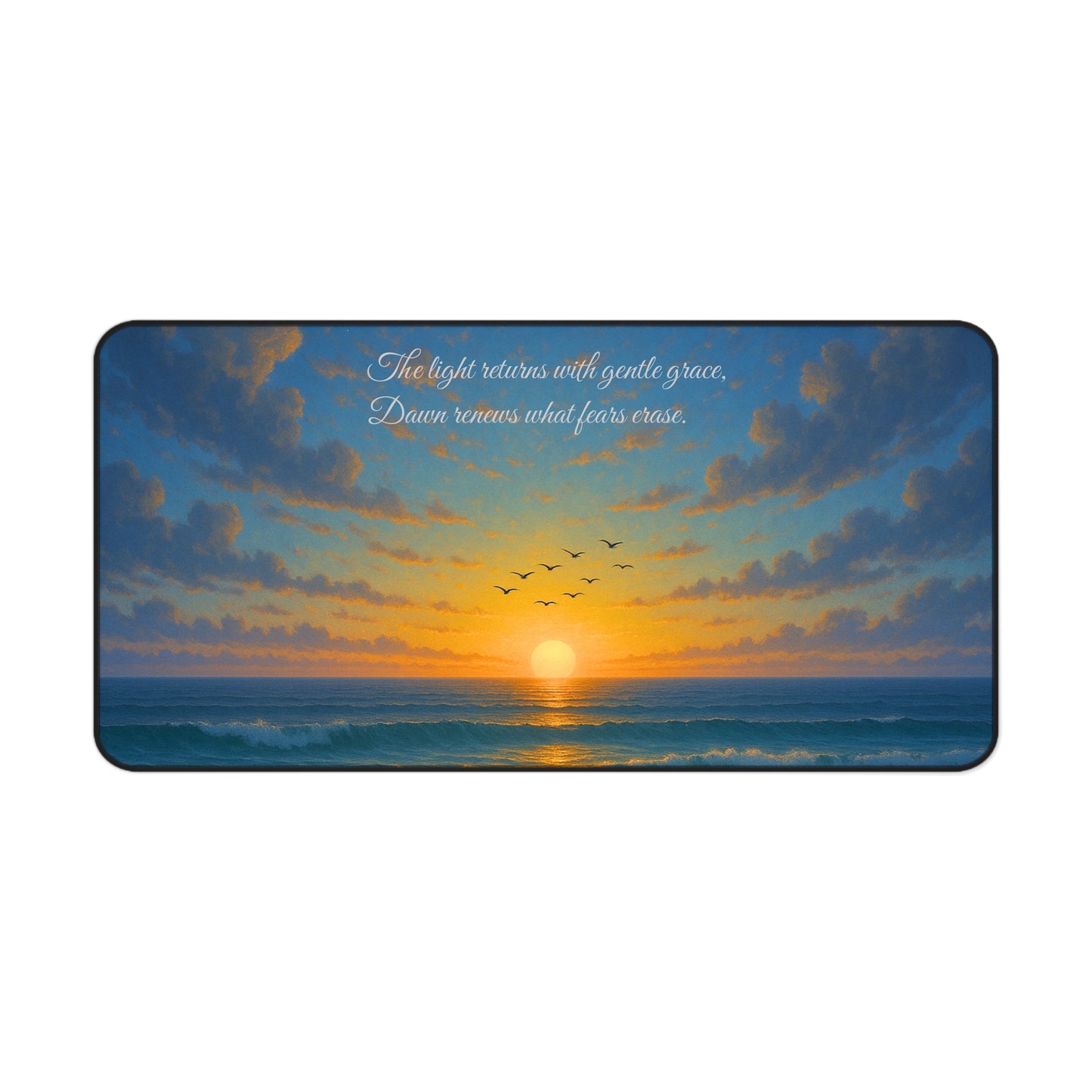 Gentle Sunrise Desk Mat | Inspirational Ocean View Design | SoulfulYarn Collection Gift for Writers, Dreamers, and Seekers of Hope