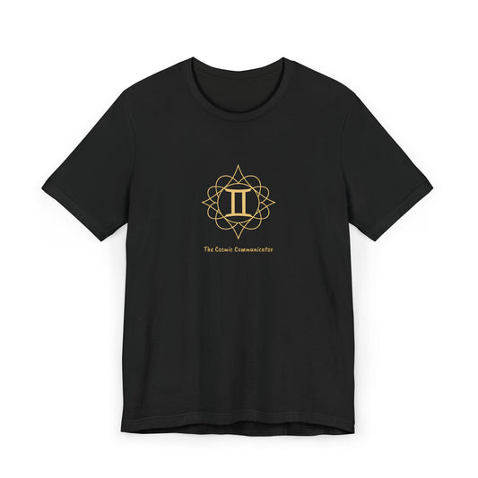 Gemini Sacred Geometry T-Shirt | The Cosmic Communicator Tee | Spiritual Zodiac Shirt | Gold Print on Black | Astrology Gift