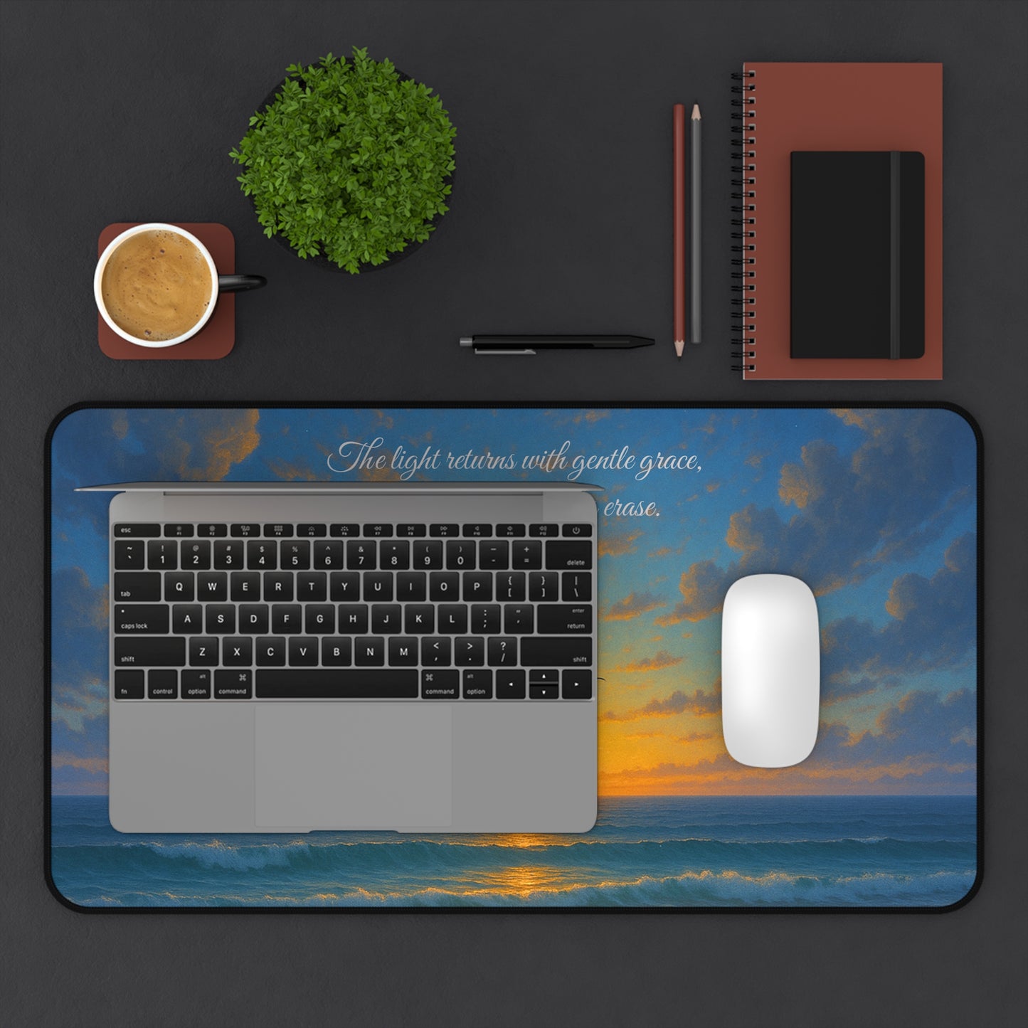 Gentle Sunrise Desk Mat | Inspirational Ocean View Design | SoulfulYarn Collection Gift for Writers, Dreamers, and Seekers of Hope
