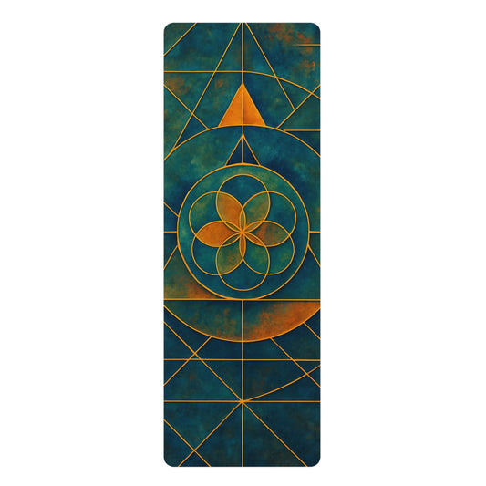 Sacred Geometry Yoga Mat | Green Gold Mandala Yoga Mat | Spiritual Alignment Mat with Strap | Non Slip Meditation Mat
