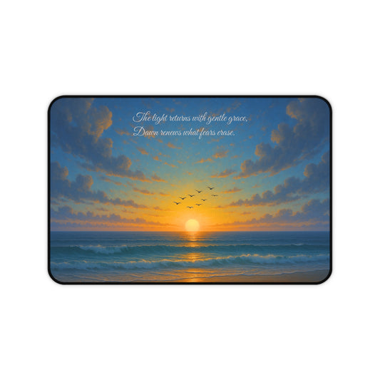 Gentle Sunrise Desk Mat | Inspirational Ocean View Design | SoulfulYarn Collection Gift for Writers, Dreamers, and Seekers of Hope