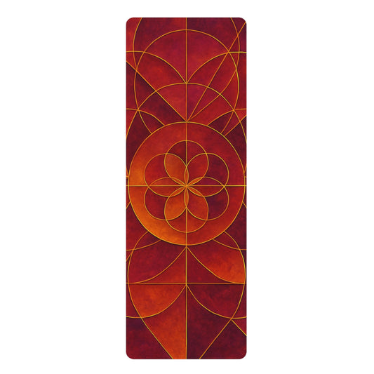 Sacred Geometry Yoga Mat | Red Orange Fire Mandala Mat | Spiritual Alignment Mat with Strap | Non Slip Meditation Mat
