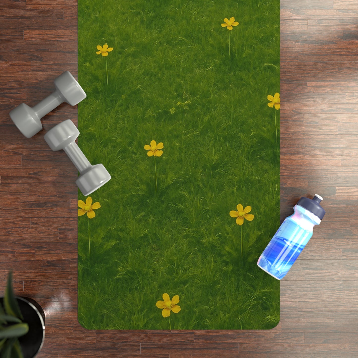 Wildflower Meadow Yoga Mat | Green Grass Floral Yoga Mat | Nature Inspired Mat with Strap | Non Slip Meditation and Fitness Mat