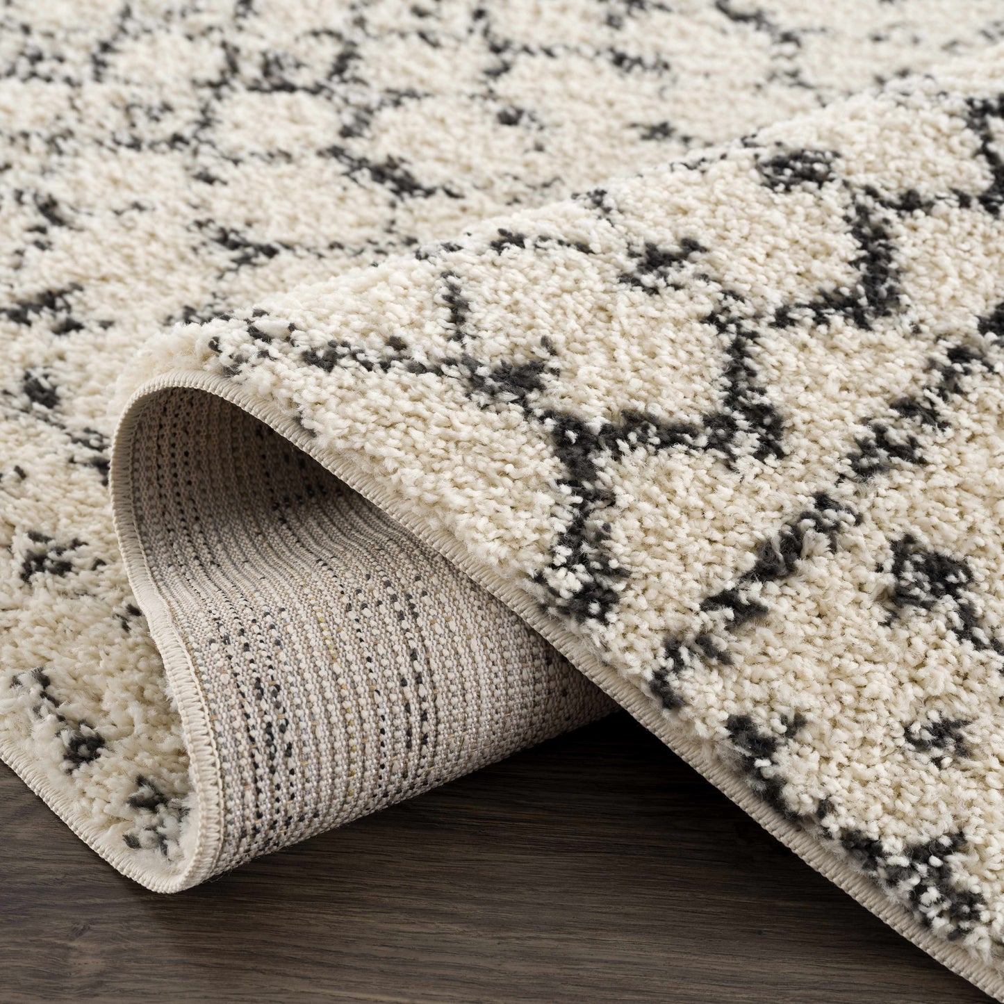 Kibureau Cream Trellis Shag Area Rug
