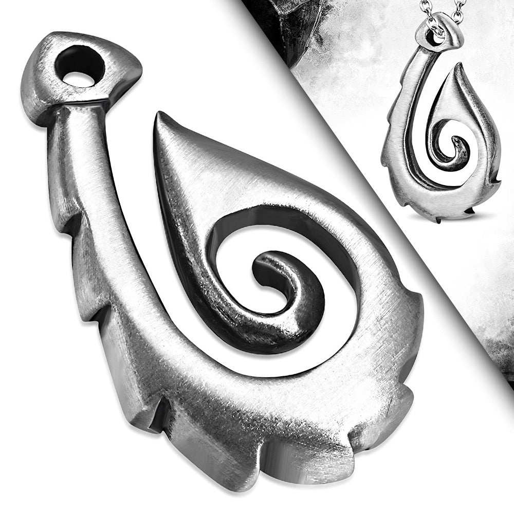 Tribal Ocean Hook Pendant – Solid Pewter Strength (#cop-002)