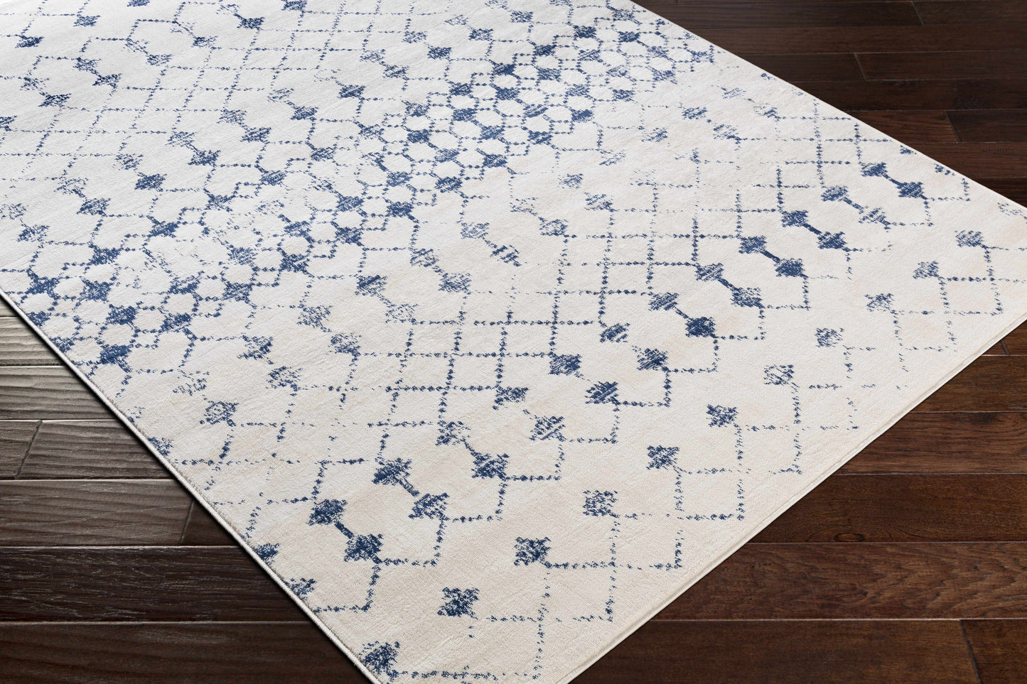 Cowaramup 7x9 White/Blue Trellis Rug - Clearance